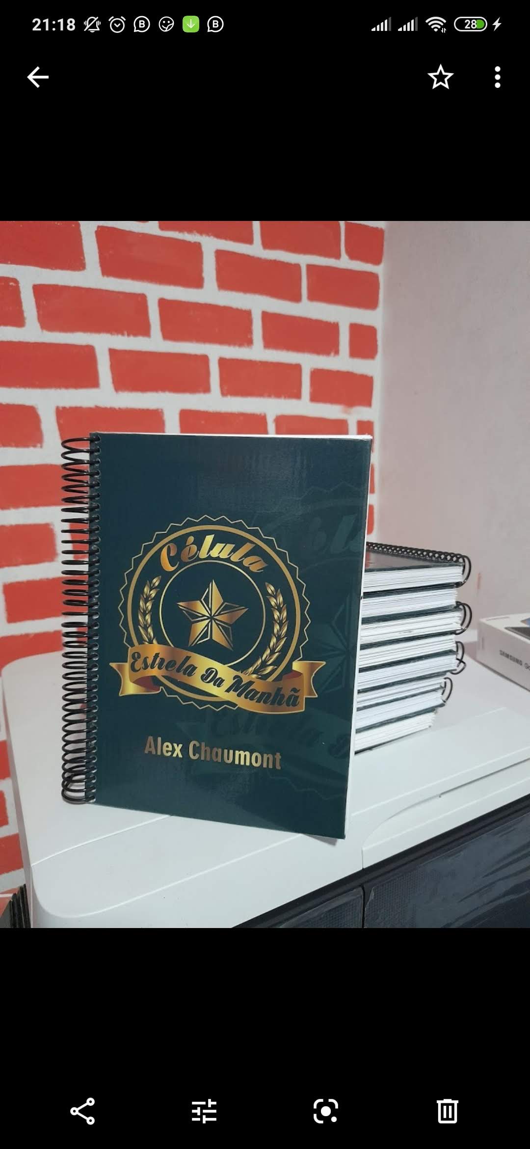 Caderno verde e dourado com capa personalizada e espiral preto